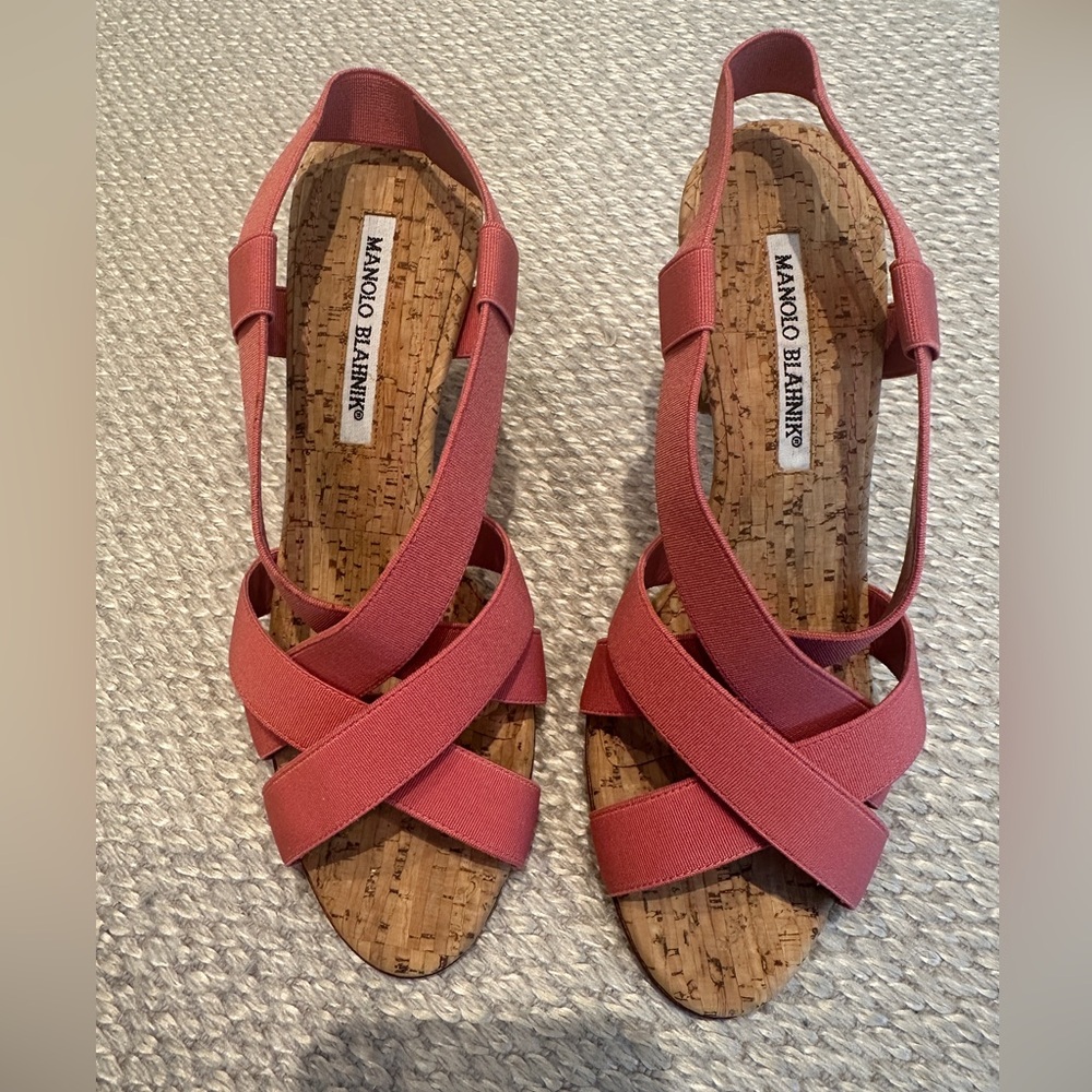 Manolo Blahnik pink scrappy sandal